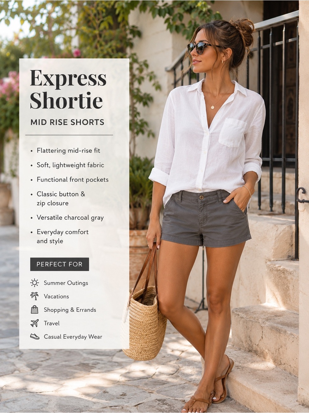 Express Shortie Mid Rise Women’s Shorts | Charcoal Gray Casual Summer Shorts